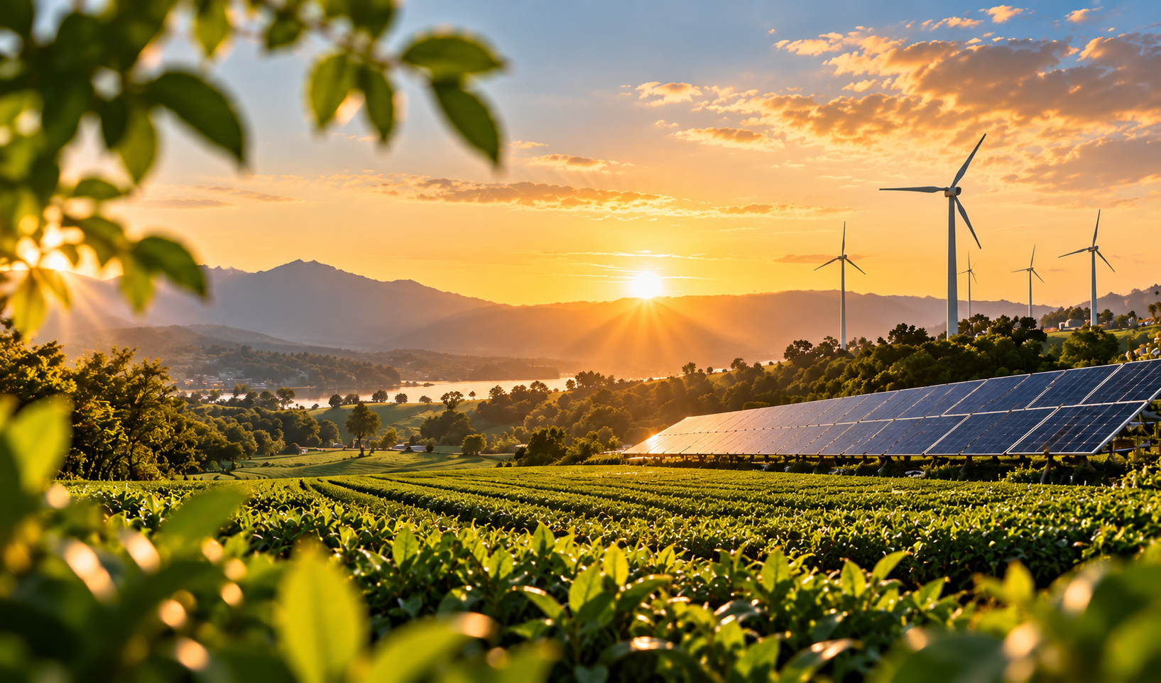 Agricultural landscape at sunrise